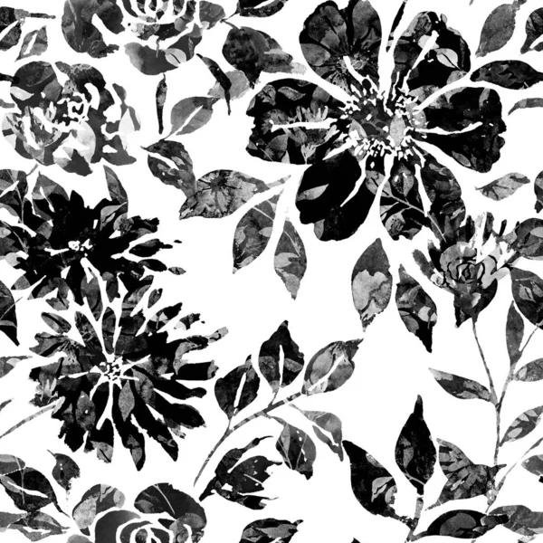 Υδατογραφία Αδιάλειπτη Μοτίβο Λουλούδια Ανθοδέσμες Vintage Βοτανική Απεικόνιση Κομψή Διακόσμηση — Φωτογραφία Αρχείου
