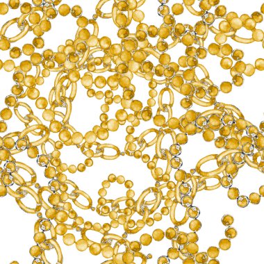 Zincirli suluboya desen. Elle çizilmiş metal mücevherli zarif moda baskısı. Klasik lüks yüzey tasarımı. Herhangi bir tasarım için suluboya süsleme.