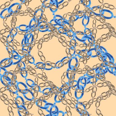 Zincirli suluboya desen. Elle çizilmiş metal mücevherli zarif moda baskısı. Klasik lüks yüzey tasarımı. Herhangi bir tasarım için suluboya süsleme.