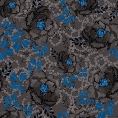 Çiçekler, yapraklar ve zincirlerle suluboya desenli, her amaçla yapılmış harika bir tasarım. Zarif çiçek desenli. Klasik yaz ya da bahar yüzey tasarımı. Moda tekstil dekorasyonu.