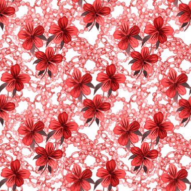 Çiçekler, yapraklar ve zincirlerle suluboya desenli, her amaçla yapılmış harika bir tasarım. Zarif çiçek desenli. Klasik yaz ya da bahar yüzey tasarımı. Moda tekstil dekorasyonu.