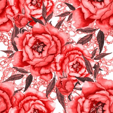 Çiçekler, yapraklar ve zincirlerle suluboya desenli, her amaçla yapılmış harika bir tasarım. Zarif çiçek desenli. Klasik yaz ya da bahar yüzey tasarımı. Moda tekstil dekorasyonu.