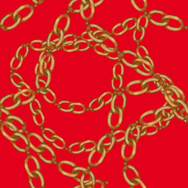 Zincirli suluboya desen. Elle çizilmiş metal mücevherli zarif moda baskısı. Klasik lüks yüzey tasarımı. Herhangi bir tasarım için suluboya süsleme.