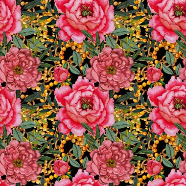 Çiçekler, yapraklar ve zincirlerle suluboya desenli, her amaçla yapılmış harika bir tasarım. Zarif çiçek desenli. Klasik yaz ya da bahar yüzey tasarımı. Moda tekstil dekorasyonu.