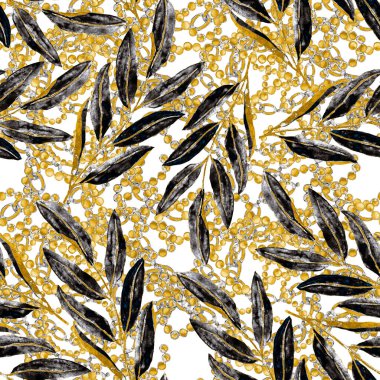 Çiçekler, yapraklar ve zincirlerle suluboya desenli, her amaçla yapılmış harika bir tasarım. Zarif çiçek desenli. Klasik yaz ya da bahar yüzey tasarımı. Moda tekstil dekorasyonu.