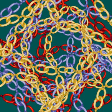 Zincirli suluboya desen. Elle çizilmiş metal mücevherli zarif moda baskısı. Klasik lüks yüzey tasarımı. Herhangi bir tasarım için suluboya süsleme.