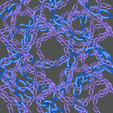 Zincirli suluboya desen. Elle çizilmiş metal mücevherli zarif moda baskısı. Klasik lüks yüzey tasarımı. Herhangi bir tasarım için suluboya süsleme.
