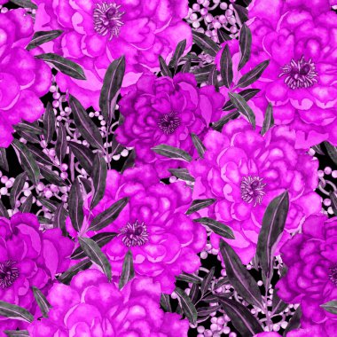 Çiçekler, yapraklar ve zincirlerle suluboya desenli, her amaçla yapılmış harika bir tasarım. Zarif çiçek desenli. Klasik yaz ya da bahar yüzey tasarımı. Moda tekstil dekorasyonu.