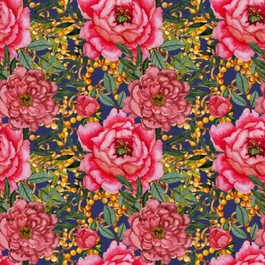 Çiçekler, yapraklar ve zincirlerle suluboya desenli, her amaçla yapılmış harika bir tasarım. Zarif çiçek desenli. Klasik yaz ya da bahar yüzey tasarımı. Moda tekstil dekorasyonu.