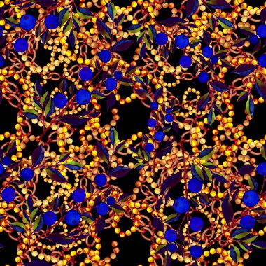 Çiçekler, yapraklar ve zincirlerle suluboya desenli, her amaçla yapılmış harika bir tasarım. Zarif çiçek desenli. Klasik yaz ya da bahar yüzey tasarımı. Moda tekstil dekorasyonu.