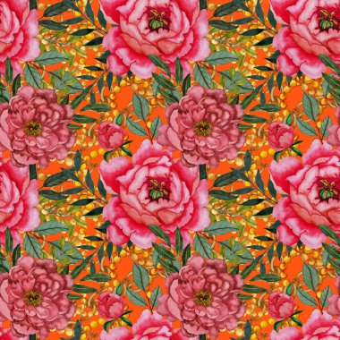 Çiçekler, yapraklar ve zincirlerle suluboya desenli, her amaçla yapılmış harika bir tasarım. Zarif çiçek desenli. Klasik yaz ya da bahar yüzey tasarımı. Moda tekstil dekorasyonu.
