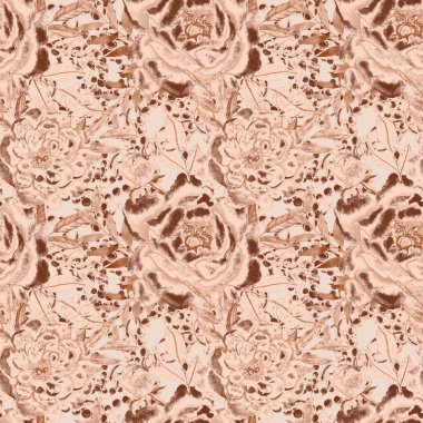 Çiçekler, yapraklar ve zincirlerle suluboya desenli, her amaçla yapılmış harika bir tasarım. Zarif çiçek desenli. Klasik yaz ya da bahar yüzey tasarımı. Moda tekstil dekorasyonu.