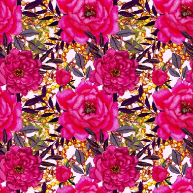 Çiçekler, yapraklar ve zincirlerle suluboya desenli, her amaçla yapılmış harika bir tasarım. Zarif çiçek desenli. Klasik yaz ya da bahar yüzey tasarımı. Moda tekstil dekorasyonu.