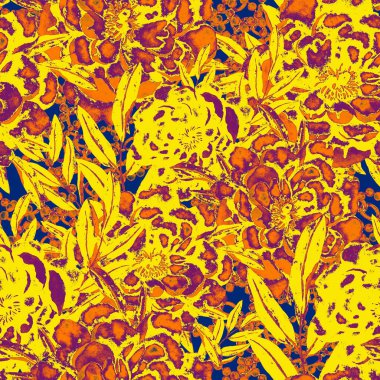 Çiçekler, yapraklar ve zincirlerle suluboya desenli, her amaçla yapılmış harika bir tasarım. Zarif çiçek desenli. Klasik yaz ya da bahar yüzey tasarımı. Moda tekstil dekorasyonu.