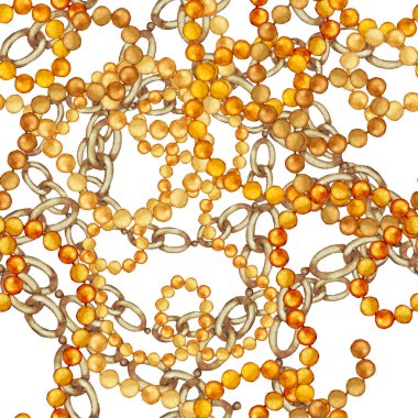 Zincirli suluboya desen. Elle çizilmiş metal mücevherli zarif moda baskısı. Klasik lüks yüzey tasarımı. Herhangi bir tasarım için suluboya süsleme.