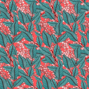 Çiçekler, yapraklar ve zincirlerle suluboya desenli, her amaçla yapılmış harika bir tasarım. Zarif çiçek desenli. Klasik yaz ya da bahar yüzey tasarımı. Moda tekstil dekorasyonu.