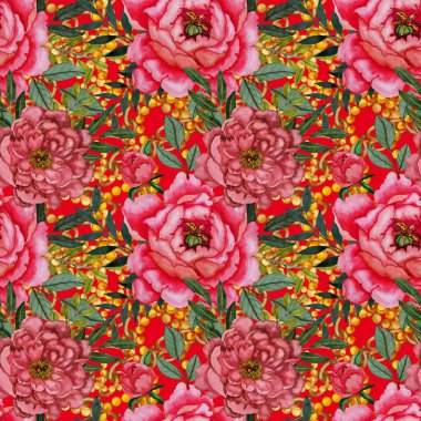Çiçekler, yapraklar ve zincirlerle suluboya desenli, her amaçla yapılmış harika bir tasarım. Zarif çiçek desenli. Klasik yaz ya da bahar yüzey tasarımı. Moda tekstil dekorasyonu.