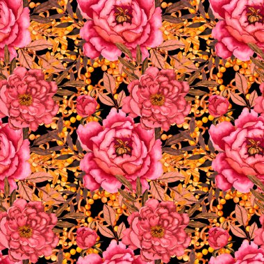 Çiçekler, yapraklar ve zincirlerle suluboya desenli, her amaçla yapılmış harika bir tasarım. Zarif çiçek desenli. Klasik yaz ya da bahar yüzey tasarımı. Moda tekstil dekorasyonu.