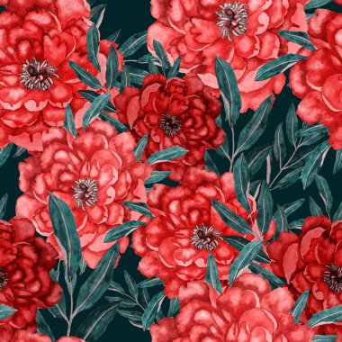 Çiçek ve yapraklı dikişsiz suluboya desen, her amaçla harika tasarım. Zarif çiçek desenli. Klasik yaz ya da bahar yüzey tasarımı. Moda tekstil dekorasyonu.