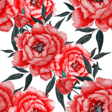 Çiçek ve yapraklı dikişsiz suluboya desen, her amaçla harika tasarım. Zarif çiçek desenli. Klasik yaz ya da bahar yüzey tasarımı. Moda tekstil dekorasyonu.