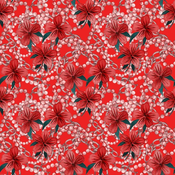 Retro Aquarell Nahtlose Muster Mit Blumen Blättern Und Ketten Tolles — Stockfoto