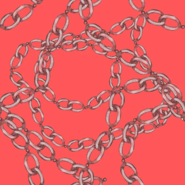 Akvarel Bezešvný Vzor Řetězy Elegantní Módní Tisk Ručně Kreslenými Kovovými — Stock fotografie