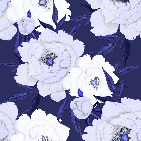 Retro Akvarell Sömlös Mönster Med Blommor Och Blad Bra Design — Stockfoto