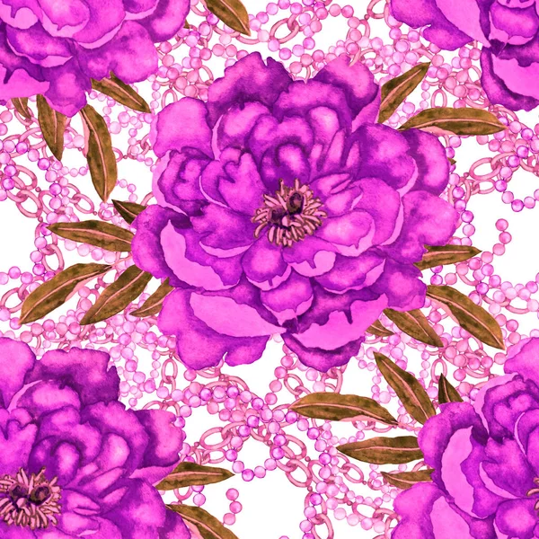 Çiçekler Yapraklar Zincirlerle Suluboya Desenli Her Amaçla Yapılmış Harika Bir — Stok fotoğraf