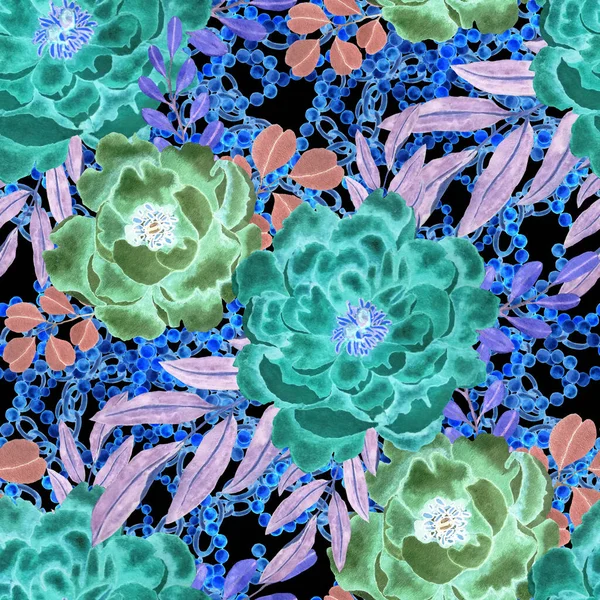 Retro Aquarel Naadloos Patroon Met Bloemen Bladeren Kettingen Geweldig Ontwerp — Stockfoto
