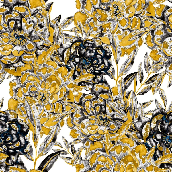 Ρετρό Υδατογραφία Αδιάλειπτη Μοτίβο Λουλούδια Και Φύλλα Μεγάλη Σχεδίαση Για — Φωτογραφία Αρχείου