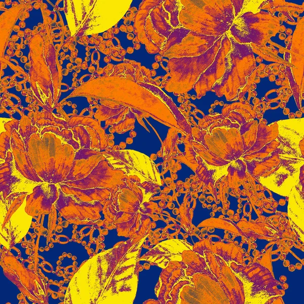 Retro Watercolor Seamless Pattern Flowers Leaves Chains Great Design Any — Stock Photo, Image