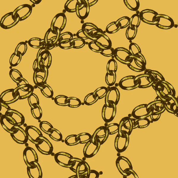 Akvarel Bezešvný Vzor Řetězy Elegantní Módní Tisk Ručně Kreslenými Kovovými — Stock fotografie