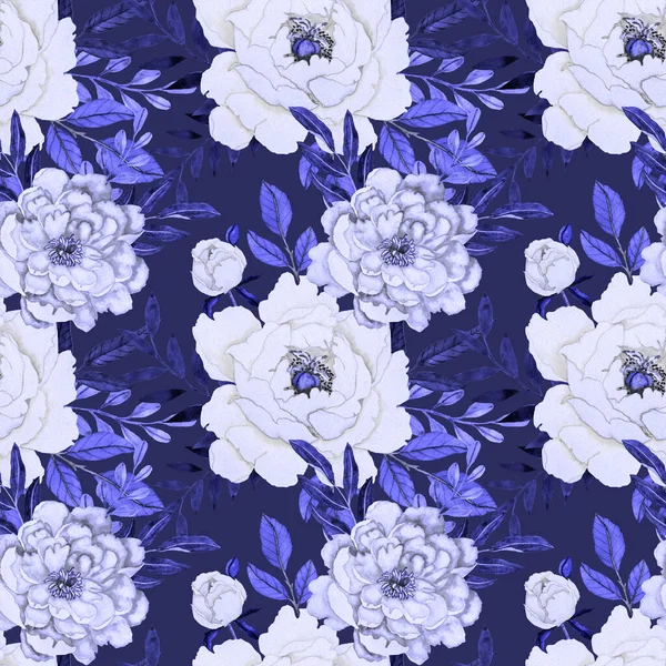 Retro Aquarel Naadloos Patroon Met Bloemen Bladeren Geweldig Ontwerp Voor — Stockfoto