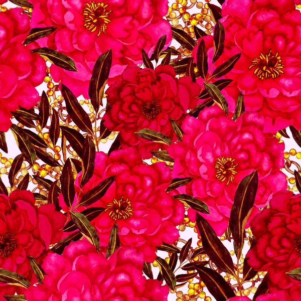Padrão Sem Costura Aquarela Retro Com Flores Folhas Correntes Ótimo — Fotografia de Stock