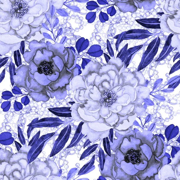 Retro Watercolor Seamless Pattern Flowers Leaves Chains Great Design Any — Stock Photo, Image