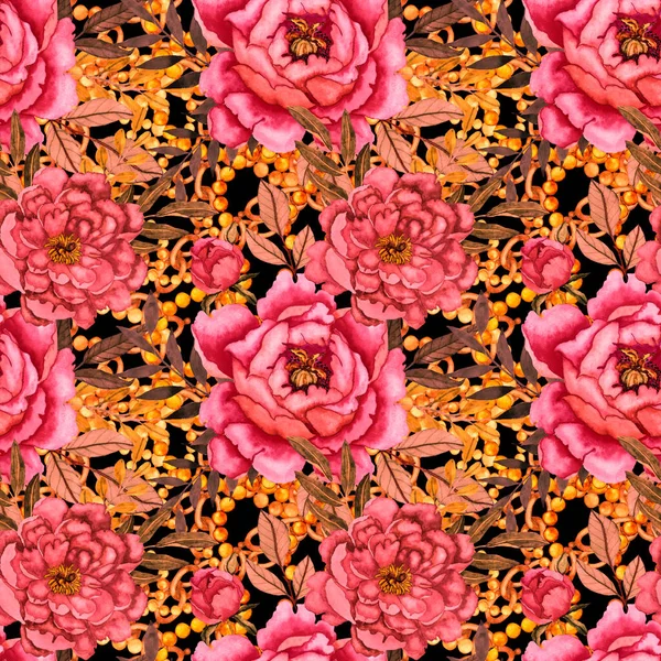 Retro Akwarela Bezszwowy Wzór Kwiatami Liśćmi Łańcuchami Świetny Design Wszelkich — Zdjęcie stockowe