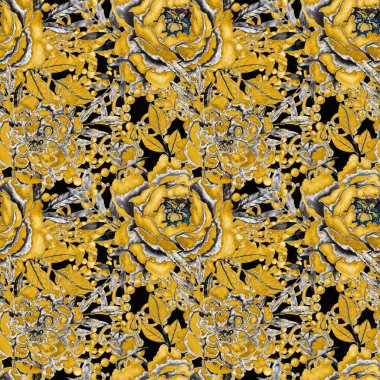 Çiçekler, yapraklar ve zincirlerle suluboya desenli, her amaçla yapılmış harika bir tasarım. Zarif çiçek desenli. Klasik yaz ya da bahar yüzey tasarımı. Moda tekstil dekorasyonu.