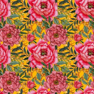Çiçekler, yapraklar ve zincirlerle suluboya desenli, her amaçla yapılmış harika bir tasarım. Zarif çiçek desenli. Klasik yaz ya da bahar yüzey tasarımı. Moda tekstil dekorasyonu.