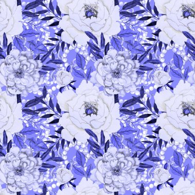 Çiçekler, yapraklar ve zincirlerle suluboya desenli, her amaçla yapılmış harika bir tasarım. Zarif çiçek desenli. Klasik yaz ya da bahar yüzey tasarımı. Moda tekstil dekorasyonu.
