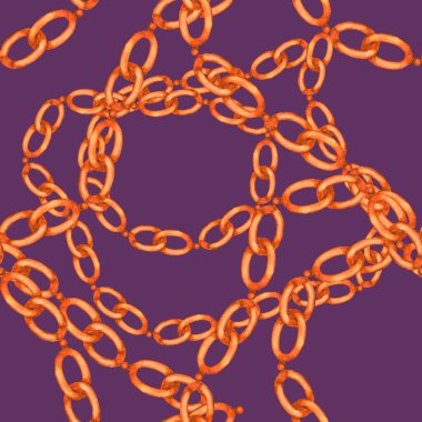 Zincirli suluboya desen. Elle çizilmiş metal mücevherli zarif moda baskısı. Klasik lüks yüzey tasarımı. Herhangi bir tasarım için suluboya süsleme.