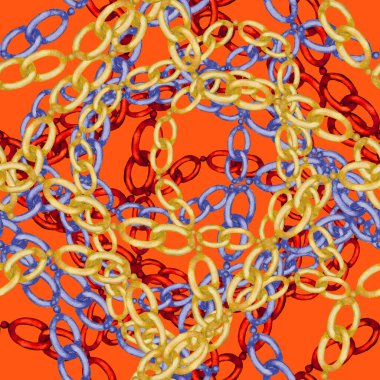 Zincirli suluboya desen. Elle çizilmiş metal mücevherli zarif moda baskısı. Klasik lüks yüzey tasarımı. Herhangi bir tasarım için suluboya süsleme.