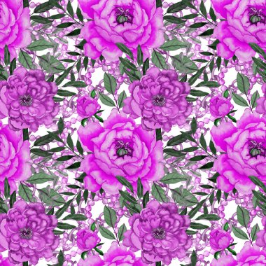 Çiçekler, yapraklar ve zincirlerle suluboya desenli, her amaçla yapılmış harika bir tasarım. Zarif çiçek desenli. Klasik yaz ya da bahar yüzey tasarımı. Moda tekstil dekorasyonu.