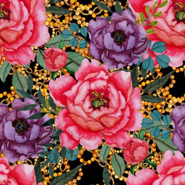 Çiçekler, yapraklar ve zincirlerle suluboya desenli, her amaçla yapılmış harika bir tasarım. Zarif çiçek desenli. Klasik yaz ya da bahar yüzey tasarımı. Moda tekstil dekorasyonu.