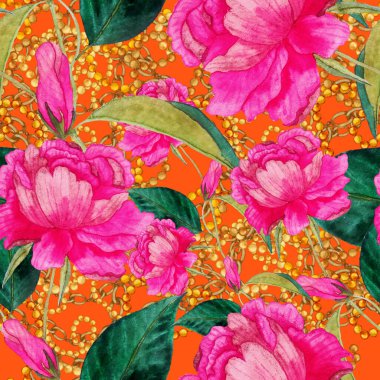 Çiçekler, yapraklar ve zincirlerle suluboya desenli, her amaçla yapılmış harika bir tasarım. Zarif çiçek desenli. Klasik yaz ya da bahar yüzey tasarımı. Moda tekstil dekorasyonu.