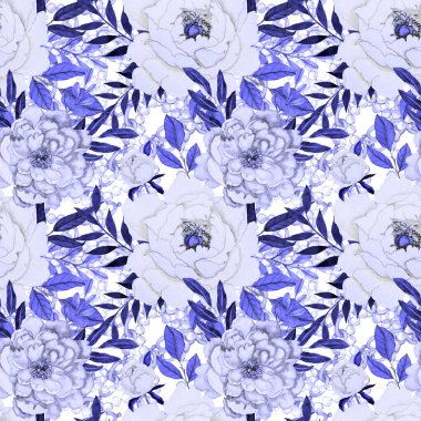 Çiçekler, yapraklar ve zincirlerle suluboya desenli, her amaçla yapılmış harika bir tasarım. Zarif çiçek desenli. Klasik yaz ya da bahar yüzey tasarımı. Moda tekstil dekorasyonu.