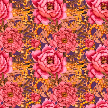 Çiçekler, yapraklar ve zincirlerle suluboya desenli, her amaçla yapılmış harika bir tasarım. Zarif çiçek desenli. Klasik yaz ya da bahar yüzey tasarımı. Moda tekstil dekorasyonu.