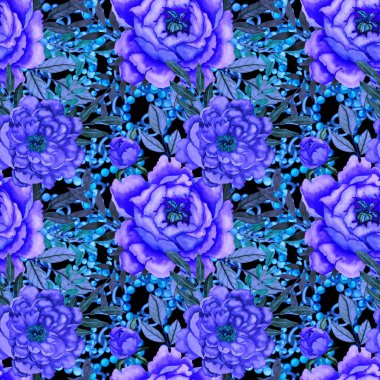 Çiçekler, yapraklar ve zincirlerle suluboya desenli, her amaçla yapılmış harika bir tasarım. Zarif çiçek desenli. Klasik yaz ya da bahar yüzey tasarımı. Moda tekstil dekorasyonu.