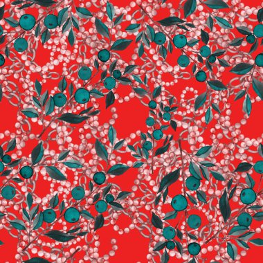 Çiçekler, yapraklar ve zincirlerle suluboya desenli, her amaçla yapılmış harika bir tasarım. Zarif çiçek desenli. Klasik yaz ya da bahar yüzey tasarımı. Moda tekstil dekorasyonu.