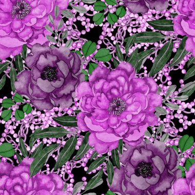 Çiçekler, yapraklar ve zincirlerle suluboya desenli, her amaçla yapılmış harika bir tasarım. Zarif çiçek desenli. Klasik yaz ya da bahar yüzey tasarımı. Moda tekstil dekorasyonu.