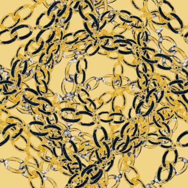 Zincirli suluboya desen. Elle çizilmiş metal mücevherli zarif moda baskısı. Klasik lüks yüzey tasarımı. Herhangi bir tasarım için suluboya süsleme.